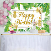 Grün Monstera Gold Ananas Hintergrund Für Geburtstag